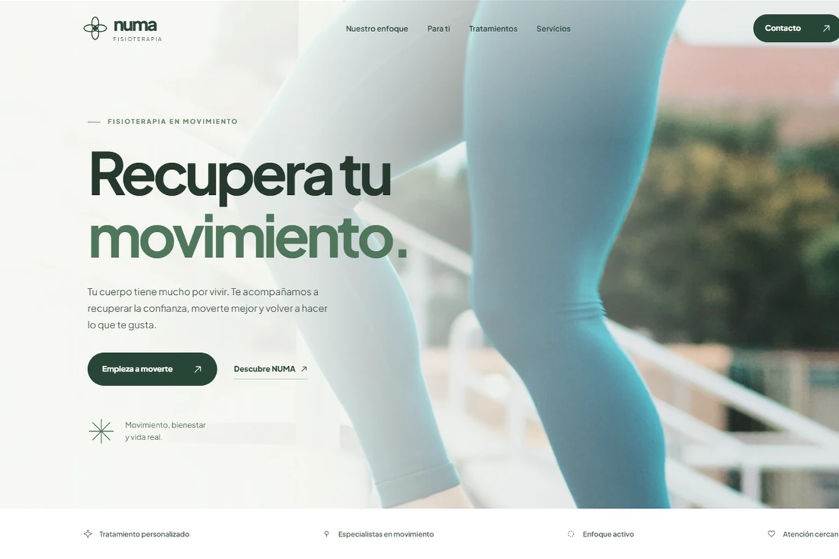 Captura real de la página principal del proyecto NUMA Fisioterapia